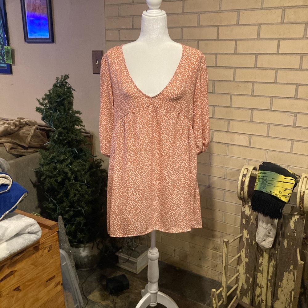 Velvet Torch Coral and White Patterned Dress